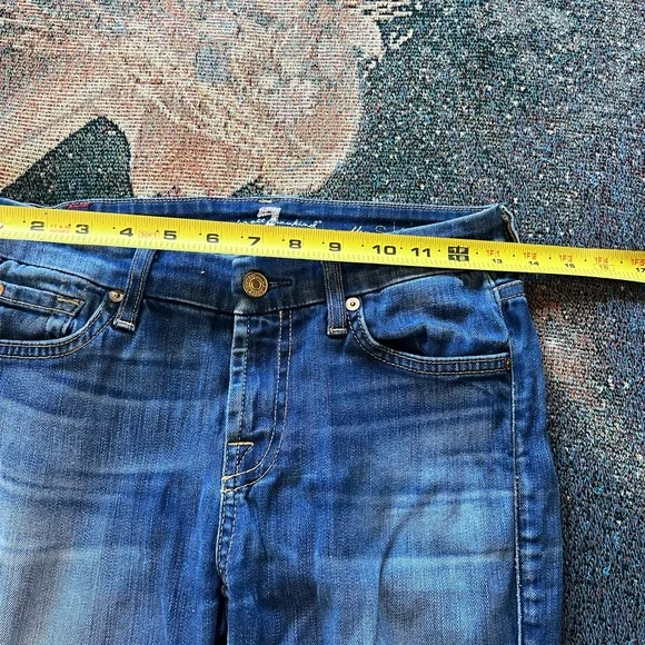 7 For All Mankind Blue Skinny Jeans 25x29 High-Rise Stretch Denim Distressed Y2K - Picture 14 of 16